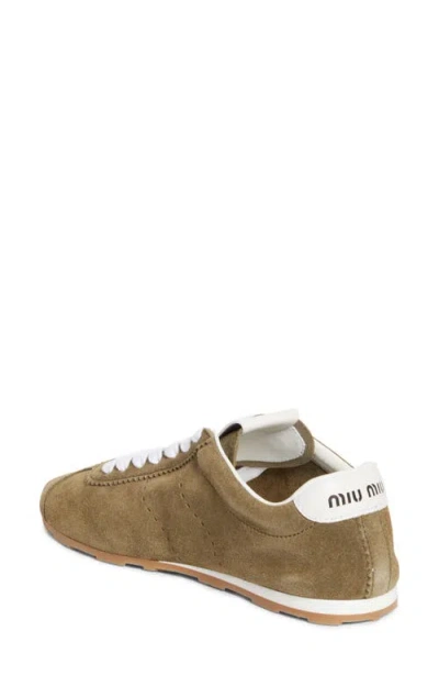 Miu Miu Cappuccino Suede Plume Sneakers In Brown