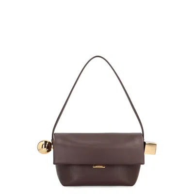 Jacquemus The Rond Carre Leather Shoulder Bag In Brown