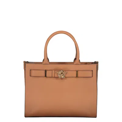 Versace Elegant And Sophisticated Brown Leather Handbag In Brown