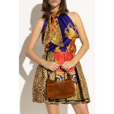 Versace Logo-lettering Suede Tote Bag In Brown