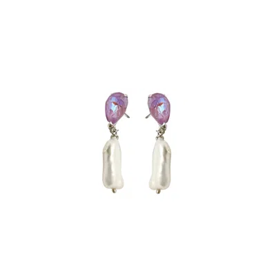Iskra Women's Silver / Purple River Pearl Earrings - Lilac Silver In Multi