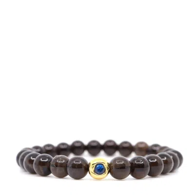 Shar Oke Men's Gold / Brown Smoky Quartz & Evil Eye Bracelet In Multi