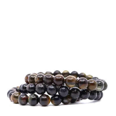Shar Oke Men's Brown / Black / Blue Golden Mica, Arfvedsonite & Tiger's Eye Bracelet Trio Set In Multi
