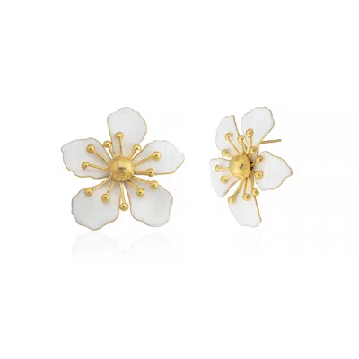 Milou Jewelry Women's Magnolia Flower Earrings - White In White