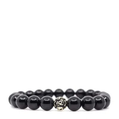 Shar Oke Men's Black / Silver Black Spinel & Sterling Silver Om Bracelet In Multi