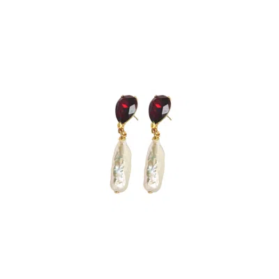 Iskra Women's Red / Gold River Pearl Earrings - Ruby Gold In Multi