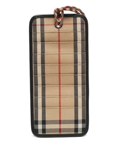Pre-owned Burberry Check-print Lanyard Card Holder In Neutral
