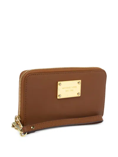 Pre-owned Michael Kors Vintage Logo-plaque Zip-around Wallet In Brown