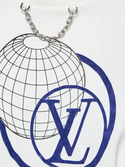 Pre-owned Louis Vuitton Globe-print Knot-detail T-shirt In White