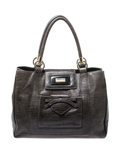 Pre-owned Emporio Armani Crocodile-embossed Leather Tote Bag In Green