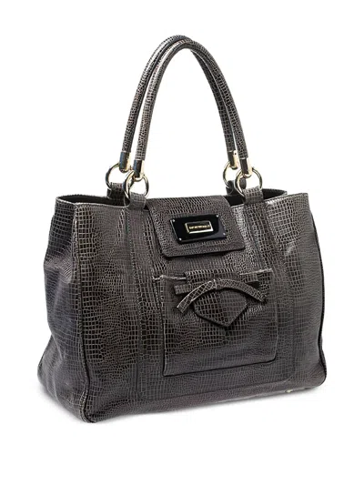 Pre-owned Emporio Armani Crocodile-embossed Leather Tote Bag In Green