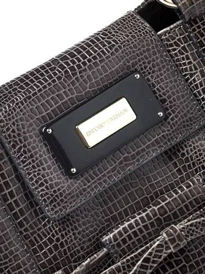 Pre-owned Emporio Armani Crocodile-embossed Leather Tote Bag In Green