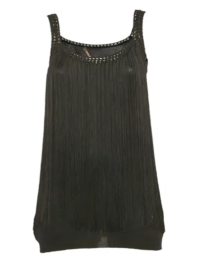 Pre-owned Roberto Cavalli Vintage Fringe Top In Black