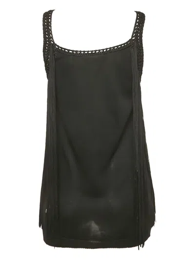 Pre-owned Roberto Cavalli Vintage Fringe Top In Black