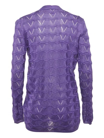 Pre-owned Missoni Chevron-knit Cardigan In Purple