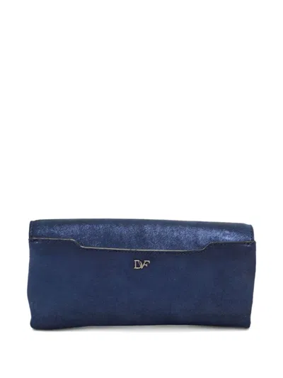 Pre-owned Diane Von Furstenberg Glitter Suede Clutch In Blue