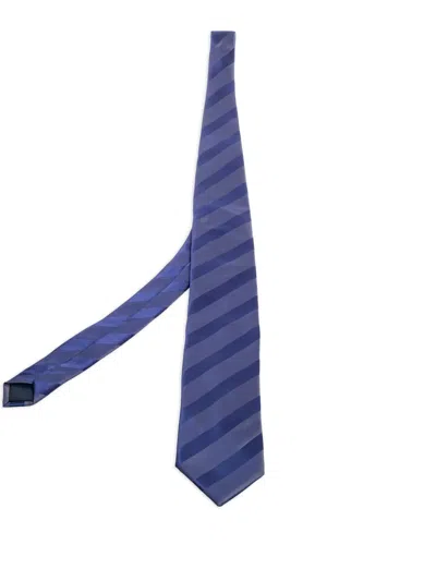 Pre-owned Lanvin Striped Silk Tie In Blue