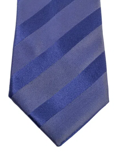 Pre-owned Lanvin Striped Silk Tie In Blue