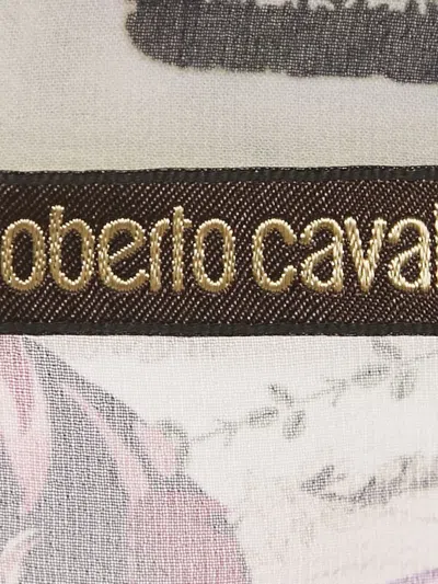 Pre-owned Roberto Cavalli Ruffle Floral-print Blouse In White