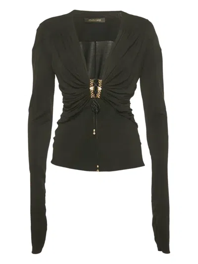 Pre-owned Roberto Cavalli Vintage Embellished Lace-up Top In Black