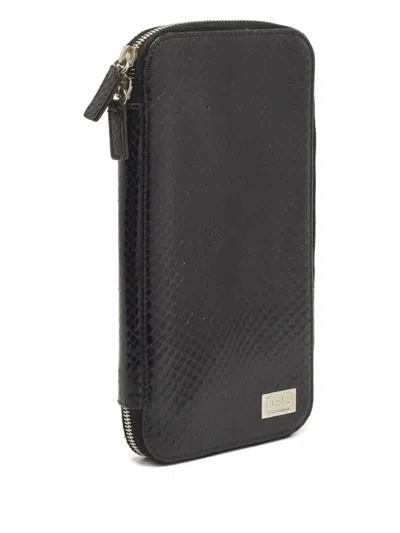 Pre-owned Dolce & Gabbana 2000s Snakeskin Zip-around Wallet In Black