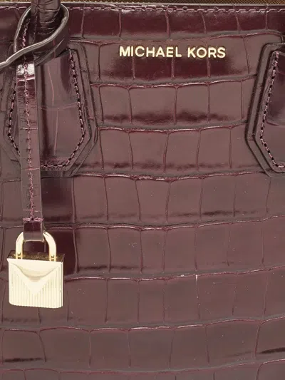 Pre-owned Michael Kors Mini Mercer Croc-embossed Tote Bag In Red
