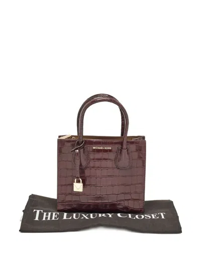 Pre-owned Michael Kors Mini Mercer Croc-embossed Tote Bag In Red