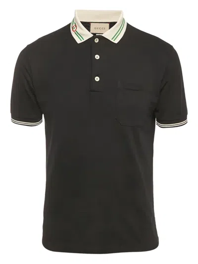 Pre-owned Gucci Gg-detail Polo Shirt In Black