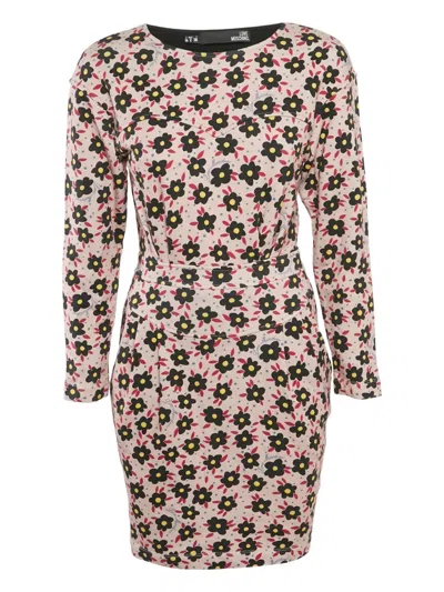 Pre-owned Love Moschino Floral-print Mini Dress In Neutral