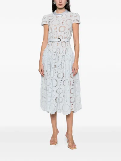 Self-portrait Floral Lace Midi Dress In White