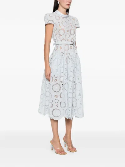 Self-portrait Floral Lace Midi Dress In White