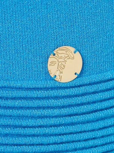 Pre-owned Versace Ribbed V-neck Top In Blue