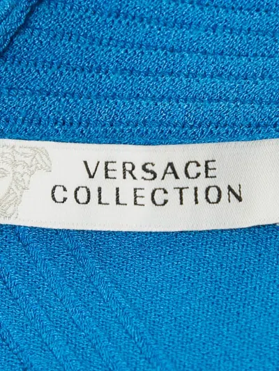 Pre-owned Versace Ribbed V-neck Top In Blue