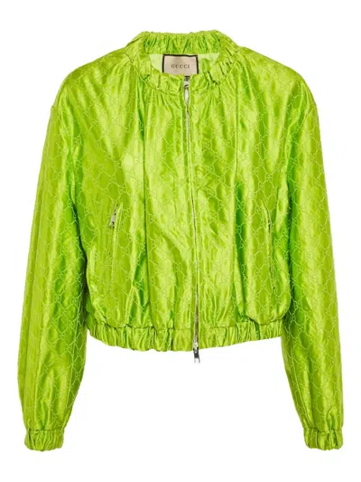 Pre-owned Gucci Gg-pattern Zip Jacket In Green
