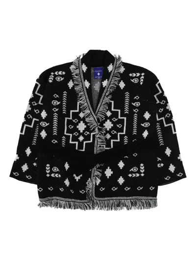 County Of Milan Patterned-jacquard Fringed Cardigan In Black