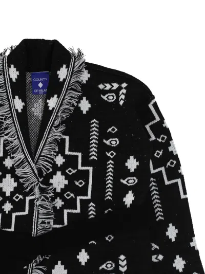 County Of Milan Patterned-jacquard Fringed Cardigan In Black