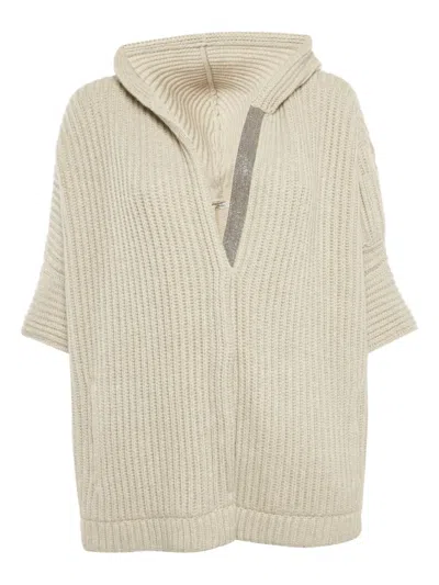 Pre-owned Brunello Cucinelli Vintage Ribbed Hooded Cardigan In Neutral