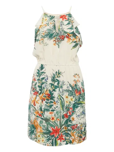 Pre-owned Sandro Floral-print Ruffled Mini Dress In Green