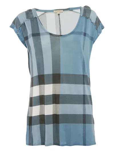Pre-owned Burberry 2010s Plaid-print Modal Top In Blue