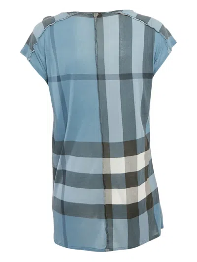 Pre-owned Burberry 2010s Plaid-print Modal Top In Blue