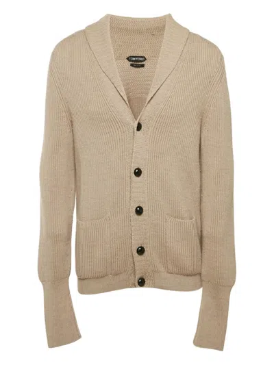 Pre-owned Tom Ford Rib-knit Buttoned Cardigan In Neutral