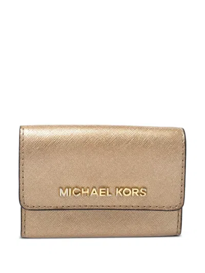 Pre-owned Michael Kors Metallic-finish Leather Card Holder In Gold