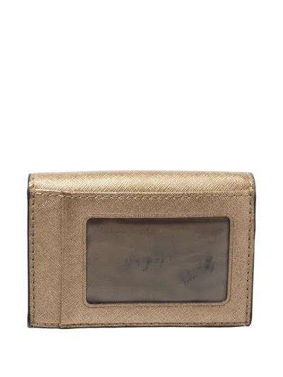 Pre-owned Michael Kors Metallic-finish Leather Card Holder In Gold