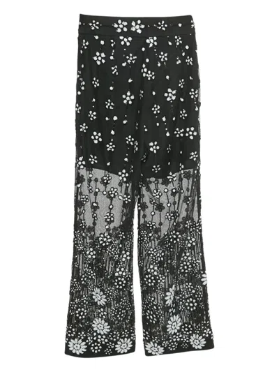 Pre-owned Self-portrait 2020s Sequin Floral Trousers In Black