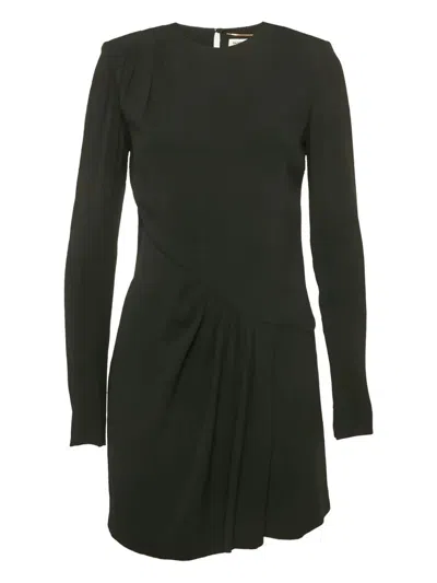 Pre-owned Saint Laurent Gathered-waist Mini Dress In Black