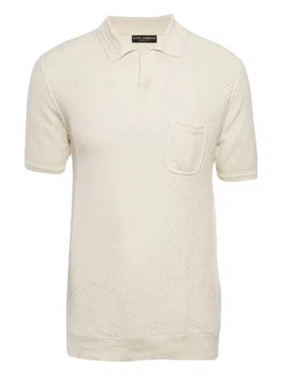 Pre-owned Dolce & Gabbana Patterned Knit Polo Shirt In Neutral
