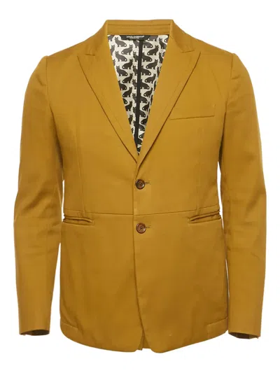 Pre-owned Dolce & Gabbana Cat-print Lined Blazer In Yellow