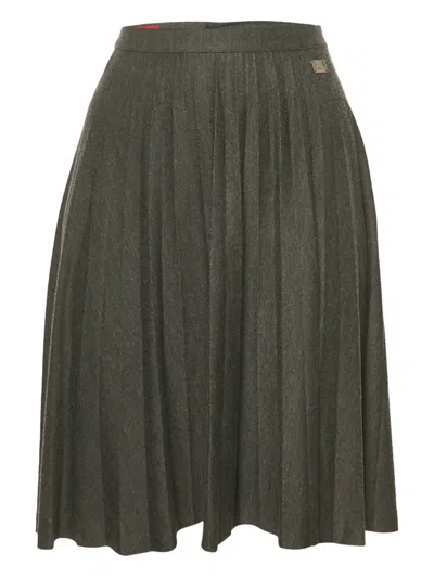 Pre-owned Burberry Pleated Midi Skirt In Gray