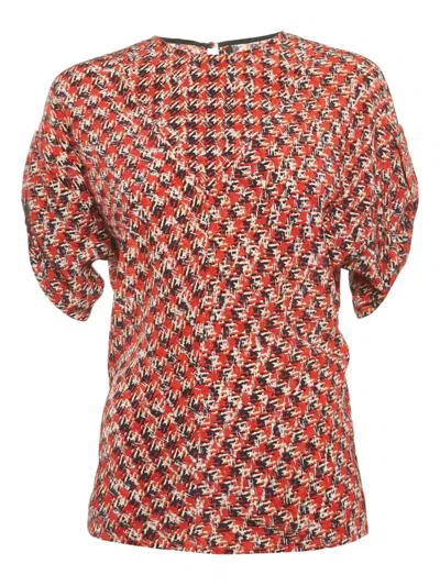 Pre-owned Louis Vuitton Abstract-print Silk Top In Red