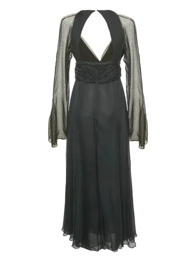 Pre-owned Versace Draped Silk Maxi Dress In Black